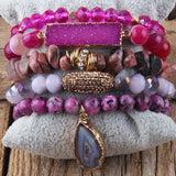 elvesmall Fashion Designer Gemstone Crystal Glass Beaded Bracelet Sets Druzy Charm 5pc Stack Bracelet Bracelets Set For Women Jewelry Gift