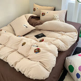 elvesmall Super Soft Towel Embroidery Bedding Set Duvet Cover Queen Full Twin Size Bed Flat Sheet Kids Girls Quilt Cover Pillowcase Kawaii