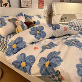 elvesmall  Ins Black Bowknot Bedding Set Pink Bed Flat Sheet Duvet Cover Twin Full Queen Princess Style Bed Linen Girls Floral Quilt Cover