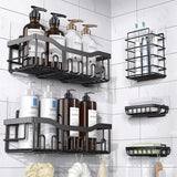 elvesmall Bathroom Storage Rack Kitchen Organizer Shelf Black Shelves Corner Frame Iron Shower Punch Free Mounted Caddy Rack