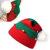 elvesmall Christmas Knitted Hat Cute Pom Pom Adult Kids Soft Beanie Santa Hat New Year Party Kids Gift Warm Wavy Stripes Xmas Decoration