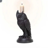 elvesmall Halloween Owl Crow Candle Holder Gothic Candlestick Desktop Ornaments Resin Home Decoration Antique Craft Statue