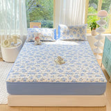 elvesmall Colorful Floral Themed Fitted Sheet Set Plant Flower Winter Warm Non-slip Mattress Cover Soft Home Bed Cover  ( 2 Pillowcases )