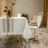 elvesmall Embroidery Tassel Tablecloth,Cotton Linen Dust Proof Dinner Table Cover,for Kitchen Dining Room Party Home Tabletop Decoration