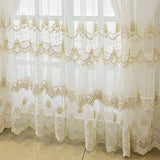 elvesmall French Embroidered Lace Gauze Curtains For Living Rooms Bedrooms, With Skirt Specially Design Beige Tulle Curtains for Windows