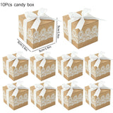 elvesmall 10Pcs Square Kraft Paper Candy Box With Rope Wedding Favor Lace Chocolate Box For Birthday Baby Shower Party Gift Pakcing Decor