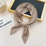 elvesmall Women Pleated Satin Scarf Headscarf Neckerchief Skinny Ribbon Square Hair Tie Band Kerchief Satin Foulard Scarves Decorative