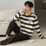 elvesmall  Fashion Design Pajamas Suit Men Spring Autumn Cotton Long Sleeve Male Sleepwear Set Winter Outdoor Nightcloth Breathable Warm