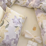 elvesmall  100% Cotton Lily Flower-covered Duvet Cover Single/Queen/King Size HomeTextile Bedsheet Quilt Cover Soft Luxury Bedding Set