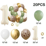 elvesmall 20pcs Jungle Animal Theme Party Sage Green Balloon Caramel Number 0-9 Foil Balloons Happy Birthday Party Baby Shower Decoration