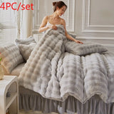elvesmall  Gradient Plush Bedding Thickened Milk Plush Bed Sheets Duvet Covers Coral Plush Bed Skirts