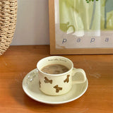 elvesmall  -  Kawaii Bear Coffee Cup And Saucer Cute Creative Ceramic Coffee Mug Set Korean Home Office Milk Tea Water Breakfast Cup Gift