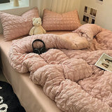 elvesmall Bedding Set, Checkered Bubble Wash Cotton Quilt Set, Four Pieces, Ins Korean High Quality Bedding Sheet Set, Dormitory 3 Pcs