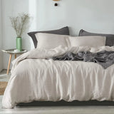 elvesmall Bedding set 100% Linen Duvet Cover Set King, 3pcs Washed Soft French Flax Natural Linen, 1 Linen Duvet Cover and 2 Pillowshams,