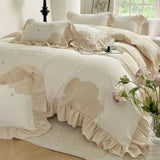 elvesmall  Korean Princess Bedding Set Washed Cotton Bed Set Embroidery Duvet Cover Set Bed Sheets and Pillowcases Home Textiles Decor