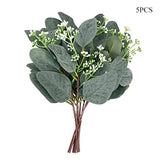 elvesmall  5pcs Artificial Plants Green Eucalyptus Leaves DIY Bridal Bouquet For Wedding Party Home Garden Table Decoration Fake Flowers