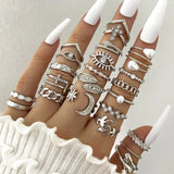 elvesmall Boho Geometric Knuckle Rings Set For Women Artificial Pearl Gold Silver Color Finger Ring Female Party Jewelry Accessories