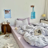 elvesmall Ins Style Bedding Set Duvet Cover  Wash Cotton Stripe Summer Soft Cool Summer Bed Sheet Set Comforter Set Quilt Cover