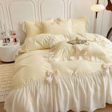 elvesmall French Princess Style Bedding Sets Ruffle Lace Bow Quilt Cover Romantic Bedclothes Decor Woman Girls Bedroom