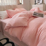 elvesmall INS Style Minimalist Solid Color Duvet Cover Soft Two Person Comfortable Bedding Set Luxurious Hotel Apartment Home Decoration