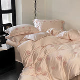 elvesmall -  French Style Flower Embroidered 100% Lyocell Bedding Set Pink High-end Natural Plant Fibres Duvet Cover Set Coolness Quilt Cover