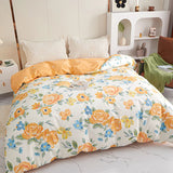 elvesmall Yellow Floral 100% Cotton Duvet Cover Rose Pattern Comforter Covers Elegant Flowers Botanical Bedding All Season for Women Girls