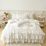 elvesmall Ruffle Duvet Cover Queen Twin 100%Washed Microfiber 3pcs Bedding Duvet Cover Set, Shabby Chic Farmhouse Duvet Cover Pillow shams