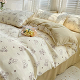 elvesmall Duvet Cover Simple Plant Flower Bed Sheet for Adults and Kids Washed Cotton Floral Pillowcase Home Textiles Four-Piece Bed Set