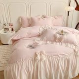 elvesmall French Princess Style Bedding Sets Ruffle Lace Bow Quilt Cover Romantic Bedclothes Decor Woman Girls Bedroom