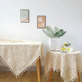 elvesmall  Japanese Cotton Hook Flower Tassel Tablecloth End Table Decoration Rectangular Table Set TV Cover Kitchen Wedding Restaurant