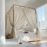 elvesmall Quadrate Palace Mosquito Net Romantic French Lace Princess High-end Three-door Thickened Bedcover Bed Curtain Canopy Home Decor