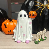 elvesmall Halloween Ghost Hold Pumpkin Decorative Pink Flower Figurine Cute 3d Print Spooky Statue Ornament Gift For Home Office Decor