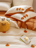 elvesmall High-end Double Yarn 100% Cotton Bedding Set Lovely Cartoon Embroidery Queen Duvet Covet Set Pure Cotton Air-Permeable Bed Sets