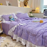 elvesmall Korean Style Princess Summer Quilt Cool Chiffon Seersucker Air-conditioned Quilt Bed sheet Summer Blanket Comforter Duvet