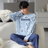 elvesmall  Men Pajamas Suit Pure Cotton Autumn Long Sleeves Breathable Plus-size Sleepwear Male Nightwear Set Spring Winter Gentlemen
