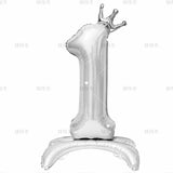 elvesmall  32 Inch Silver Crown Standing Number Aluminum Film Balloon Baby Birthday Party Photo Decoration Props