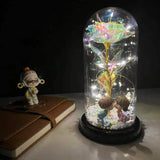 elvesmall  LED Enchanted Galaxy Rose Eternal 24K Gold Foil Flower With Fairy String Lights In Dome For Christmas Valentine's Day Gift