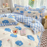 elvesmall Ins Pink Princess Lace Love Heart Duvet Cover Pillowcase and Bed Skirt Sheet for Girls Bedding Linen 4pcs Home Textiles