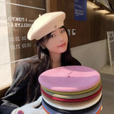 elvesmall 20Colors Autumn Winter Wool Berets Hats for Women French Artist Beret Street Painter Hat Girls Beret for Female Warm Cap Beanies