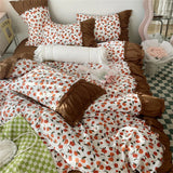 elvesmall Luxury Romantic Flower Bedding Set With Ruffles and Lace for Princess Girls and Women King Size Bed Duvet Sets Full Sheets Quilt
