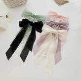 elvesmall Elegant Bow Ribbon Hairpin for Women Long Tassels Pearl Pin Bowknot Stain Hair Clip Retro Headband Girl Hair Accessories Jewelry