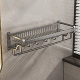 elvesmall Bathroom Shelf Towel Hanger Rack Wall-mouted Double Rod Mesh Basket Towel Rack Holder Toiletries Storage Bathroom Wall Shelves