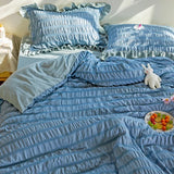 elvesmall Korean Lovely Princess Queen Bedding Set Kawaii Ruffles Comforter Bedding Sets Cute Girl Duvet Cover Set with Sheet Quilt Covers