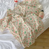elvesmall  Korean Style Sleepwear Women Pajamas Shorts Sets Floral Pijama Loungewear Cute Summer Two Piece Set Ruffle Night Wear Home Suit
