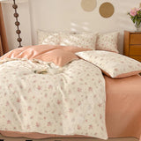 elvesmall Lace Style Bedding Set Pure Cotton Bed Sheets Set Girls Room Bedclothes Skin-friendly Duvet Cover Set for Home