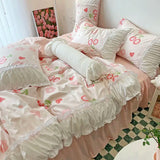 elvesmall Princess Style Pleated Lace Autumn and Winter Caramel Color Four-piece Bedding Set Quilt Cover Bed Sheet Bed Skirt Bed Sheet