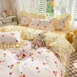 elvesmall Ins Pink Princess Lace Love Heart Duvet Cover Pillowcase and Bed Skirt Sheet for Girls Bedding Linen 4pcs Home Textiles