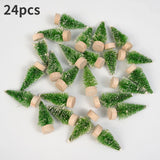 elvesmall 24pcs, Mini Christmas Sisal Snow Frost Tree with Wooden Bottling Brush - Perfect Desktop Tree for Christmas Party and Home Decor