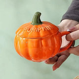 elvesmall Pumpkin Creative Water Cup Ceramic Cup With Lid Exquisite Breakfast Oatmeal Cup Scalding-proof Milk Cups Halloween Coffee Mug