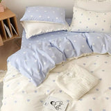 elvesmall Blue Checkerboard Print Bedding Sets Nordic Duvet Cover Simple Lattice Quilt Cover Bed Sheet For Kdis Adults Bedclothes
